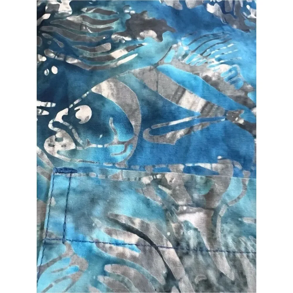 Johari West Button Up Mens XL Blue Fish Short Sleeve